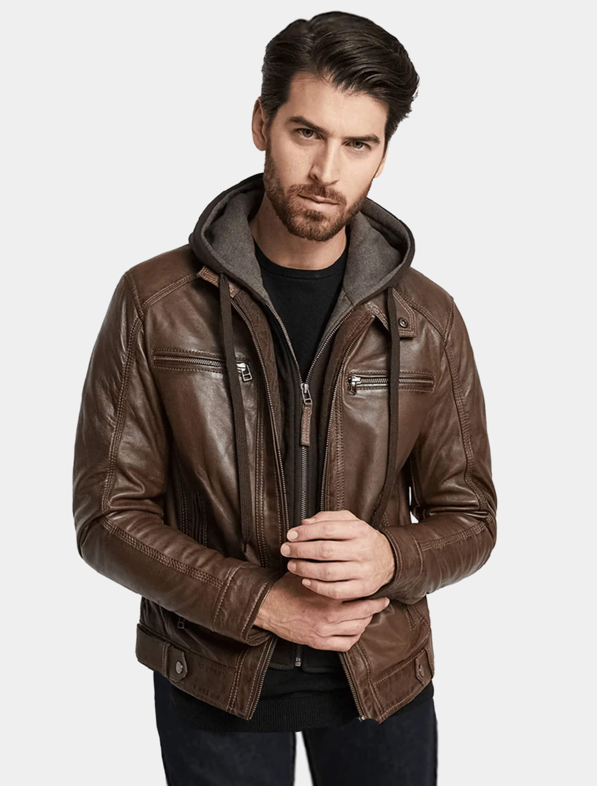 Erick Dark Brown Hooded Leather Jacket