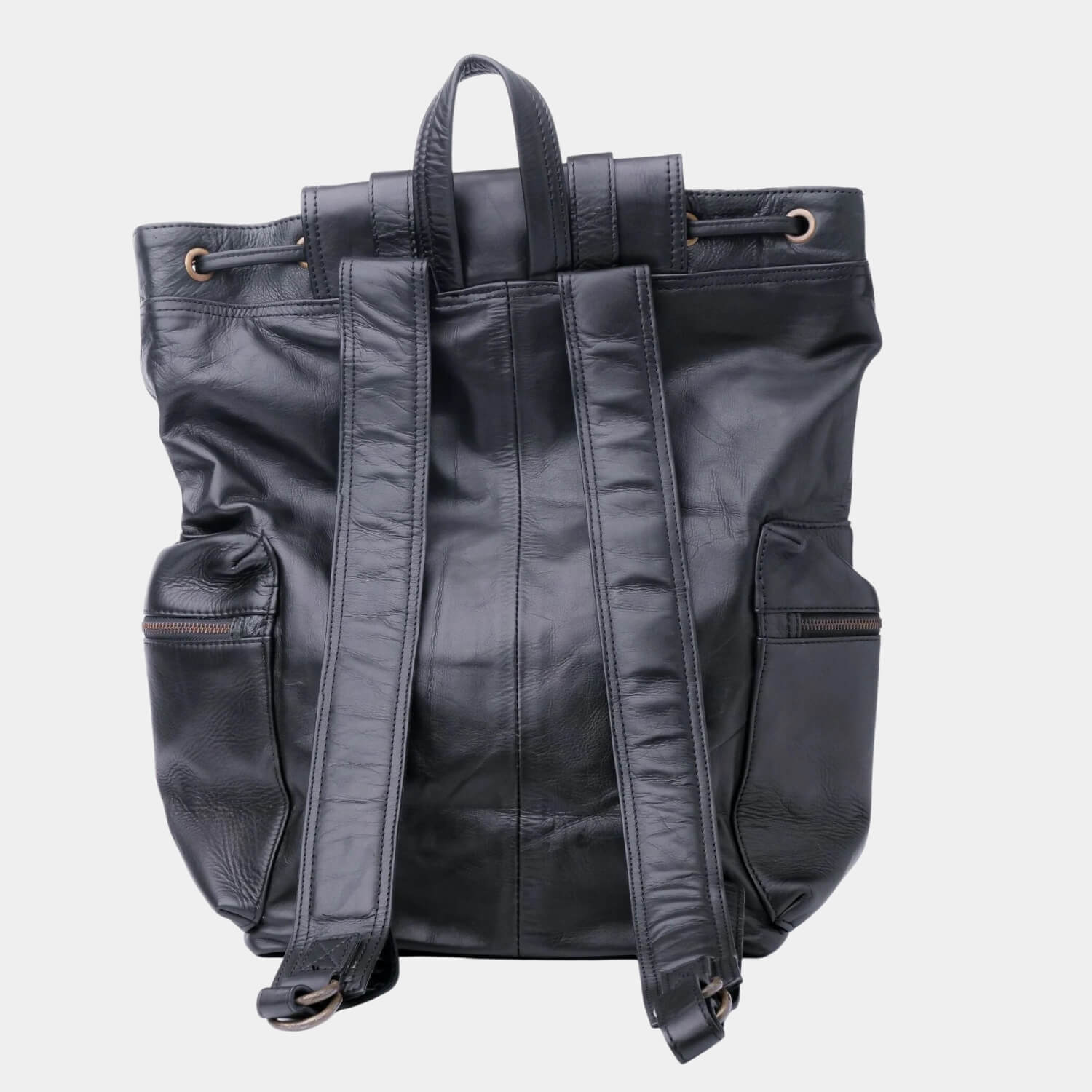 Granite Black Leather Travel Backpack Back