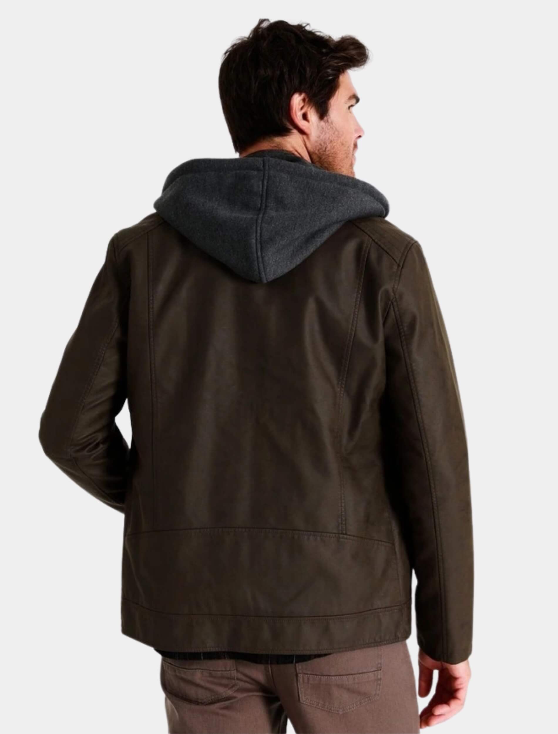 Marsden Brown Hooded Leather Jacket Back