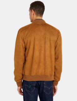 Men Classic Brown Suede Leather Bomber Jacket Back