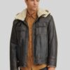 Men Classic Shearling Hooded Leather Jacket