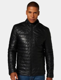 Mens Classic Black Quilted Leather Jacket