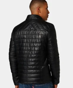 Mens Classic Black Quilted Leather Jacket Back