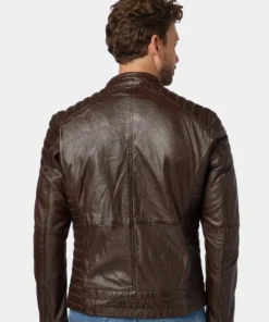 Mens Classic Dark Brown Leather Cafe Racer Jacket Back