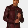 Mens Classic Maroon Leather Cafe Racer Jacket