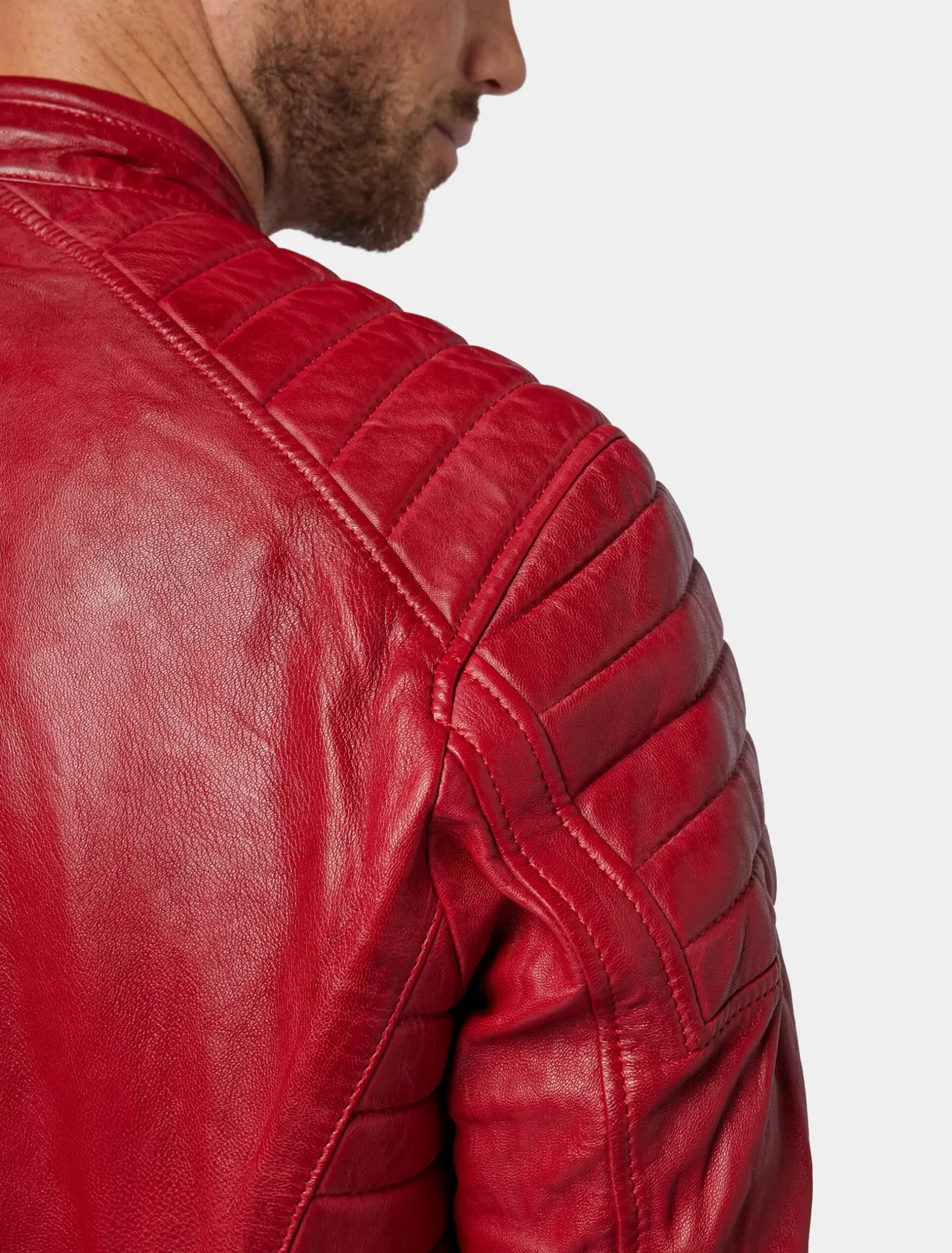 Men's Classic Red Leather Cafe Racer Jacket - Mens Leather Wear