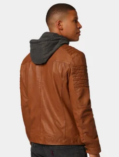 Mens Classic Tan Hooded Leather Leather Jacket back