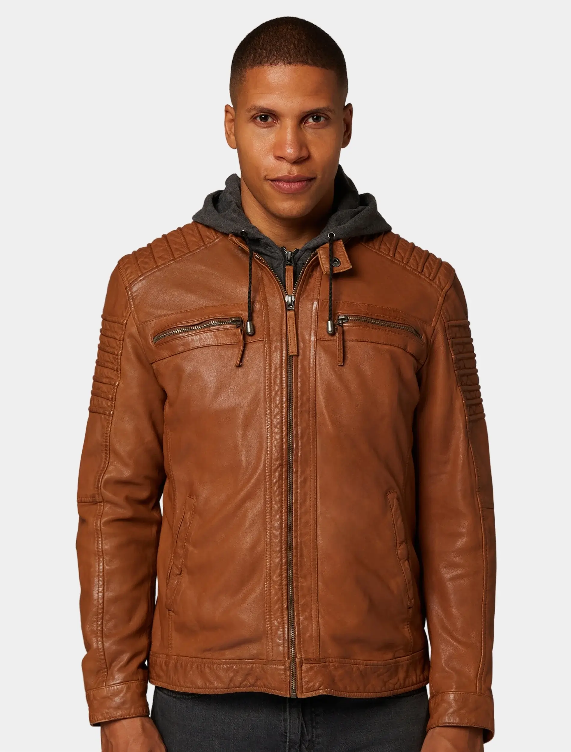 Mens Classic Tan Hooded Leather Leather Jacket