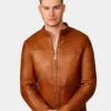 Mens Classic Tan Leather Bomber Jacket