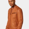 Mens Classic Tan Leather Cafe Racer Jacket
