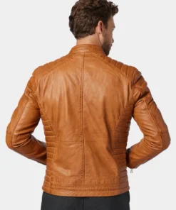 Mens Classic Tan Leather Cafe Racer Jacket back