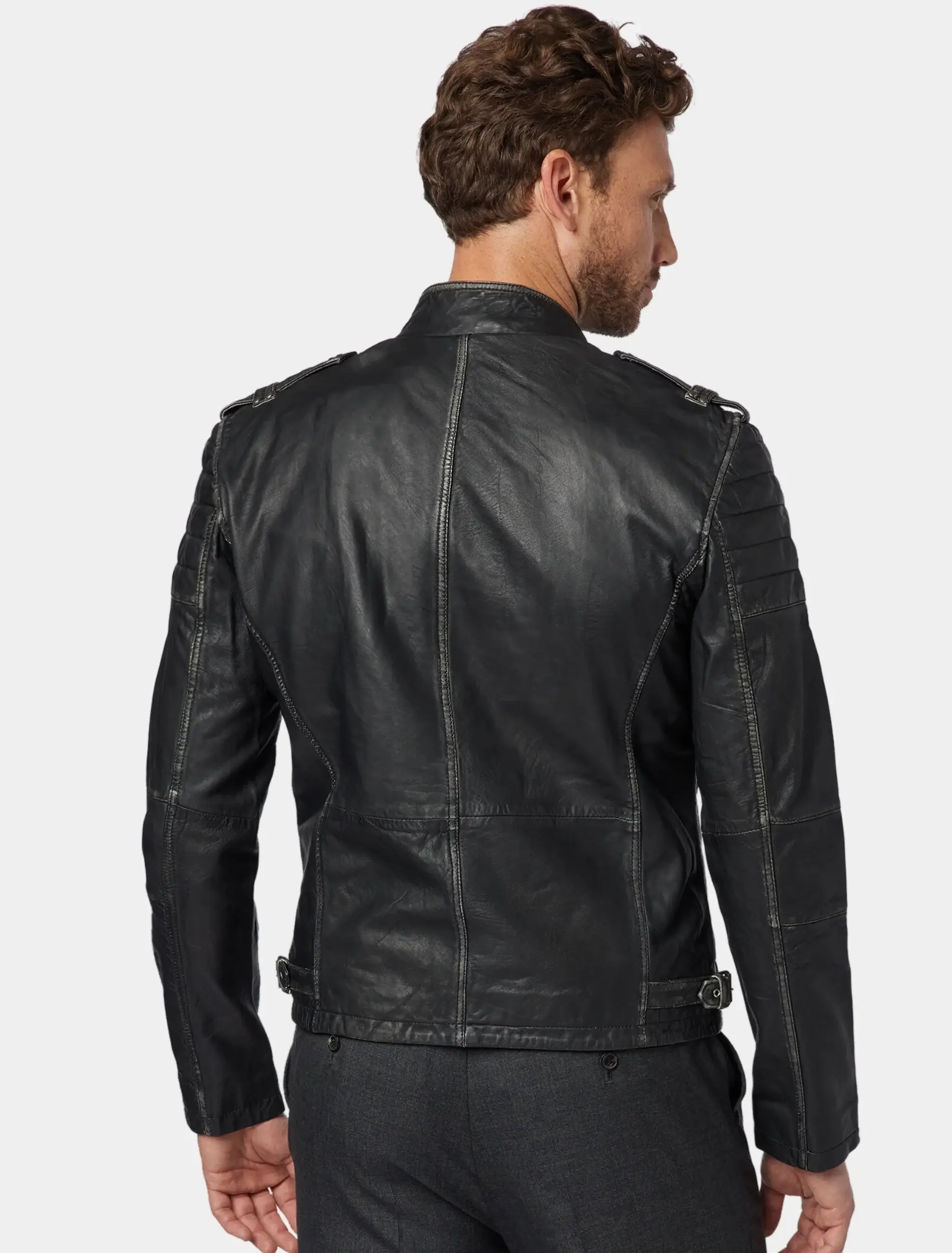Mens Stylish Black Leather Biker Jacket Back