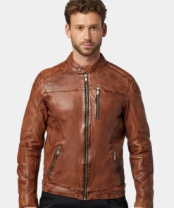 Mens Vintage Brown Leather Cafe Racer Jacket