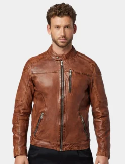 Mens Vintage Brown Leather Cafe Racer Jacket