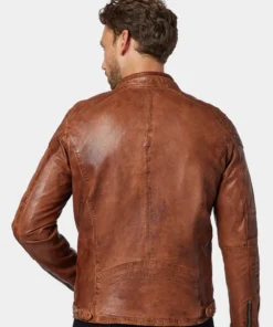 Mens Vintage Brown Leather Cafe Racer Jacket Back