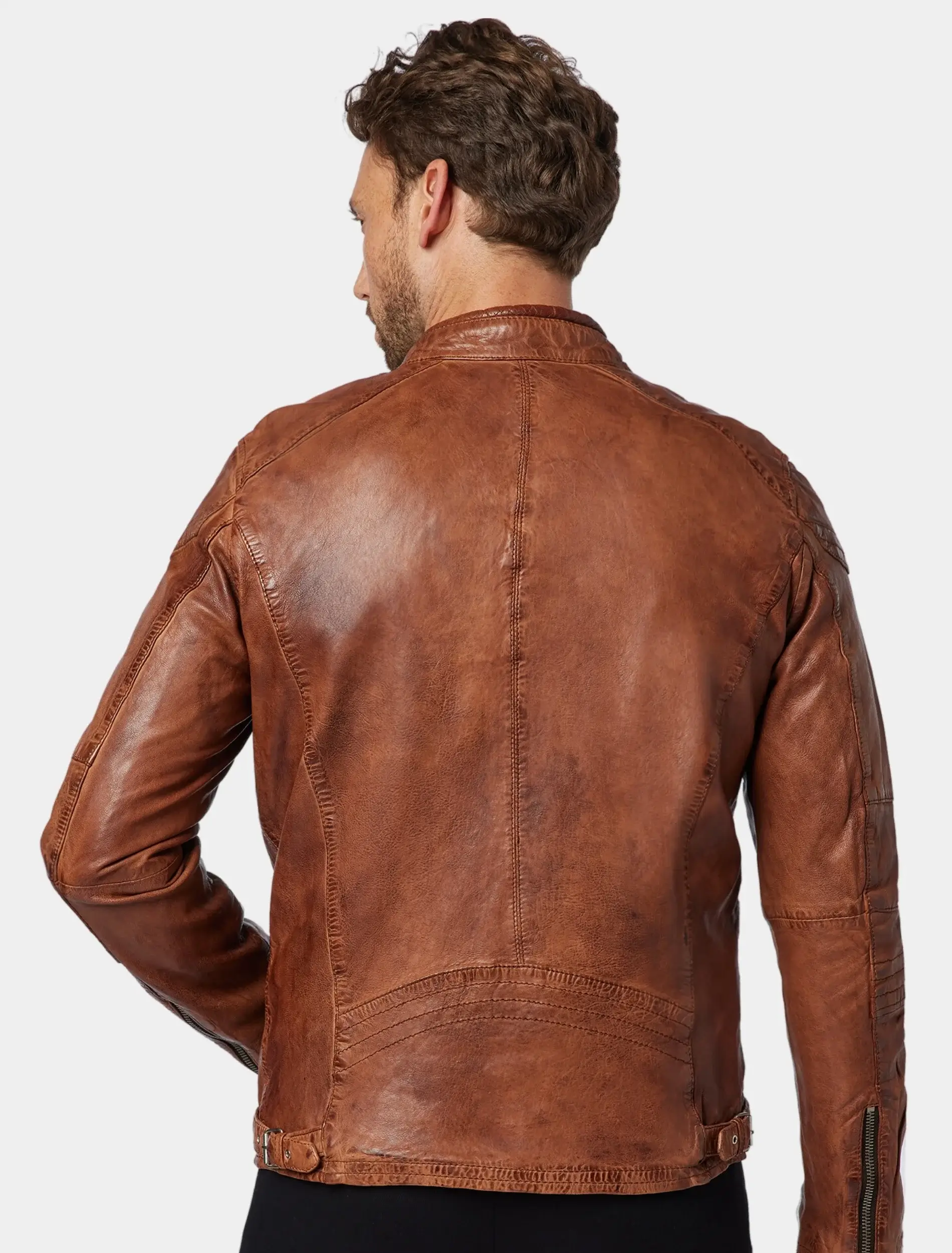 Mens Vintage Brown Leather Cafe Racer Jacket Back