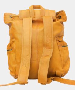 Mustard Yellow Leather Backpack Travel Laptop Office Bag Back