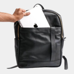 On-The-Go Black Leather Backpack Front