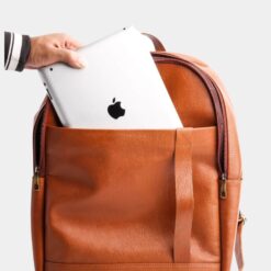 On-The-Go Tan Brown Leather Backpack Front