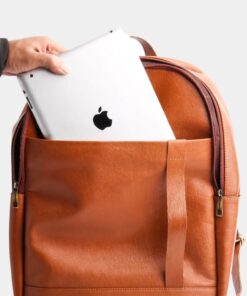 On-The-Go Tan Brown Leather Backpack Front