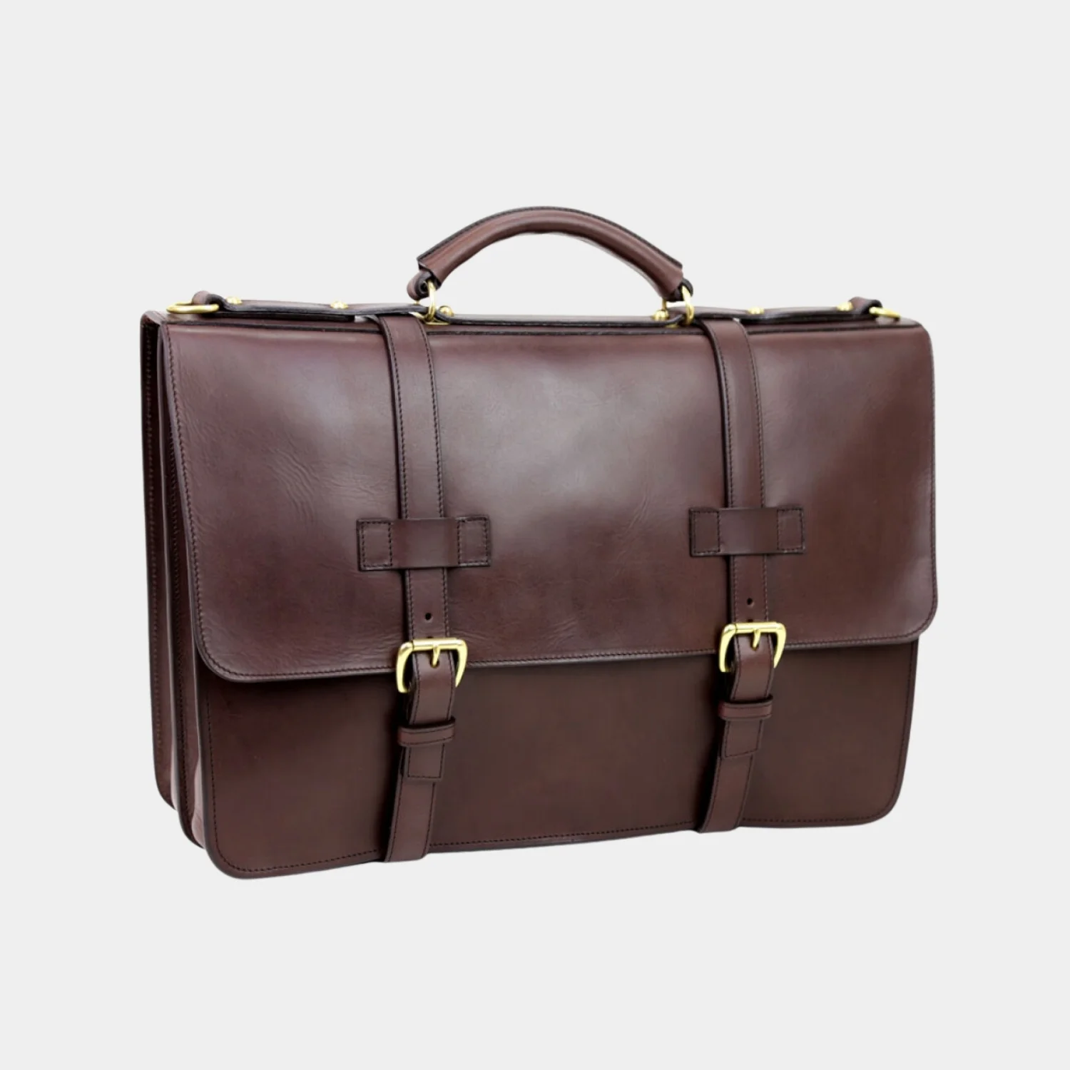 American Style Chocolate Brown Leather Briefcase Side Pose