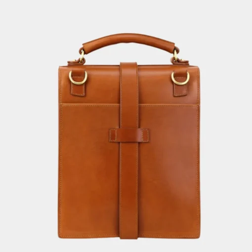 Buckle Style Tan Leather Messenger Bag Back