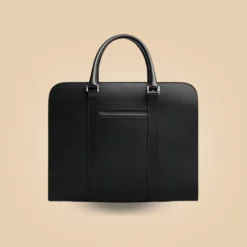 Carl Friedrik Palissy Black Leather Double-Zipper Laptop Briefcase Bag