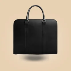 Carl Friedrik Palissy Black Leather Double-Zipper Laptop Briefcase Bag Back