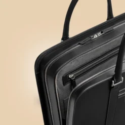Carl Friedrik Palissy Black Leather Double-Zipper Laptop Briefcase Bag Detail Image