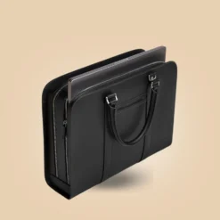 Carl Friedrik Palissy Black Leather Double-Zipper Laptop Briefcase Bag Features