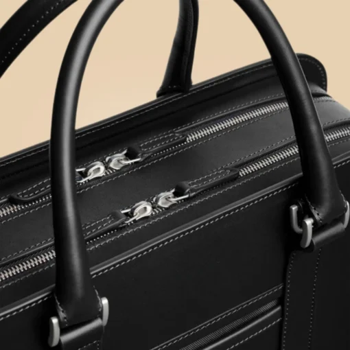 Carl Friedrik Palissy Black Leather Double-Zipper Laptop Briefcase Bag Hardwear Detail