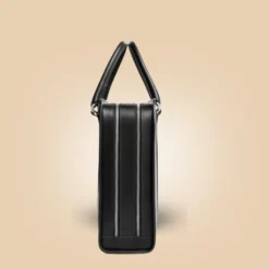 Carl Friedrik Palissy Black Leather Double-Zipper Laptop Briefcase Bag Side Detail