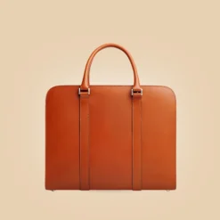 Carl Friedrik Palissy Tan Leather Double-Zipper Laptop Briefcase Bag Back