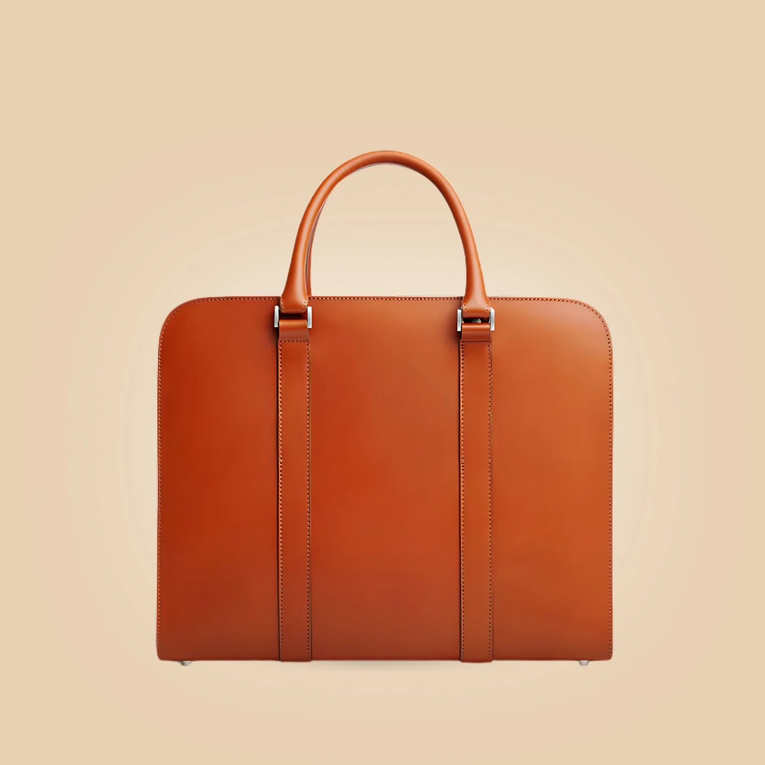 Carl Friedrik Palissy Tan Leather Double-Zipper Laptop Briefcase Bag Back