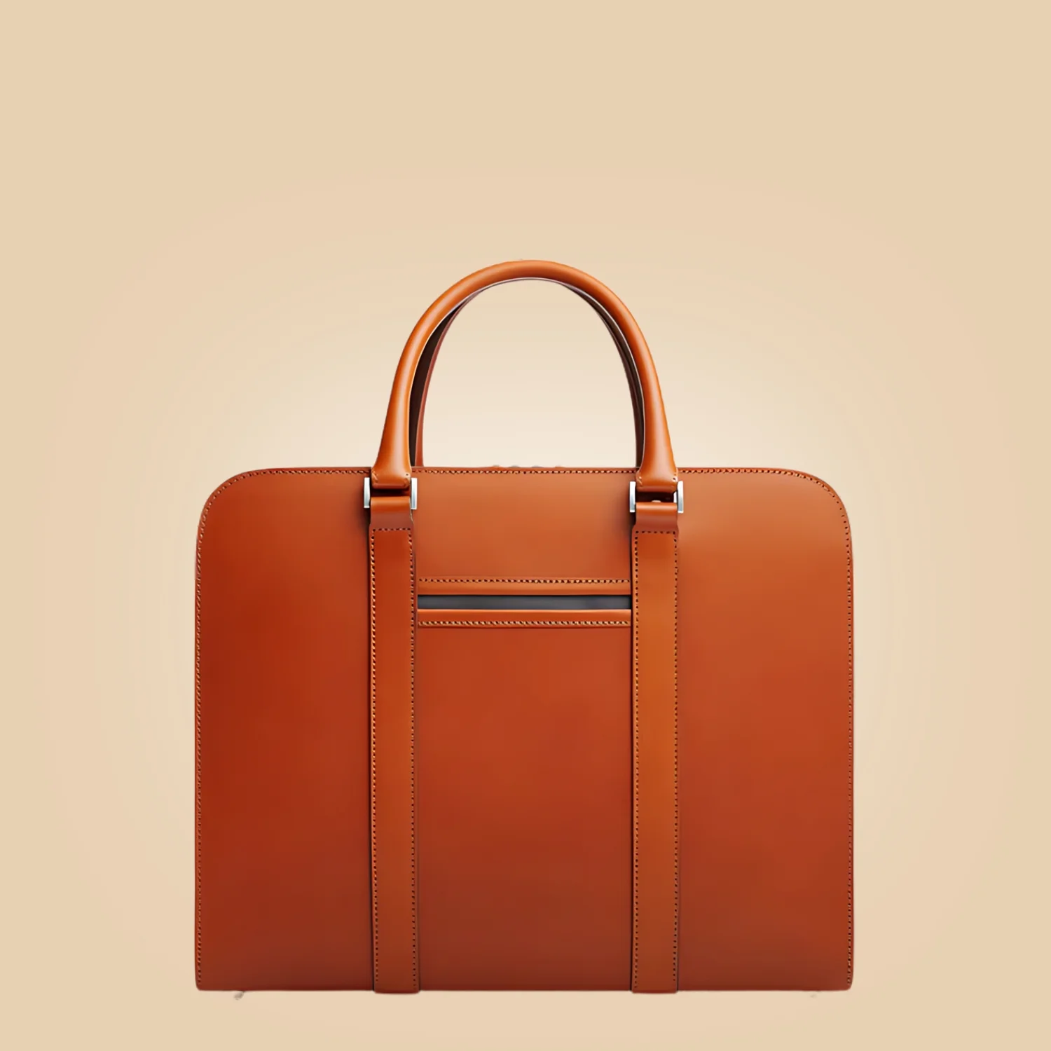 Carl Friedrik Palissy Tan Leather Double-Zipper Laptop Briefcase Bag