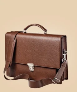 Classy American Style Dark Brown Leather Laptop Briefcase Bag Side Detail