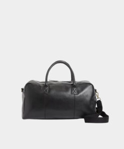Classy Black Leather Duffle Bag Front