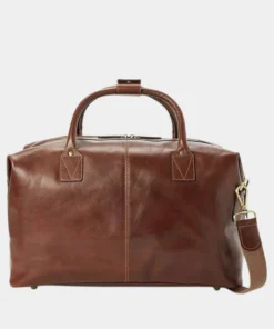 Classy Brown Leather Duffle Bag Front