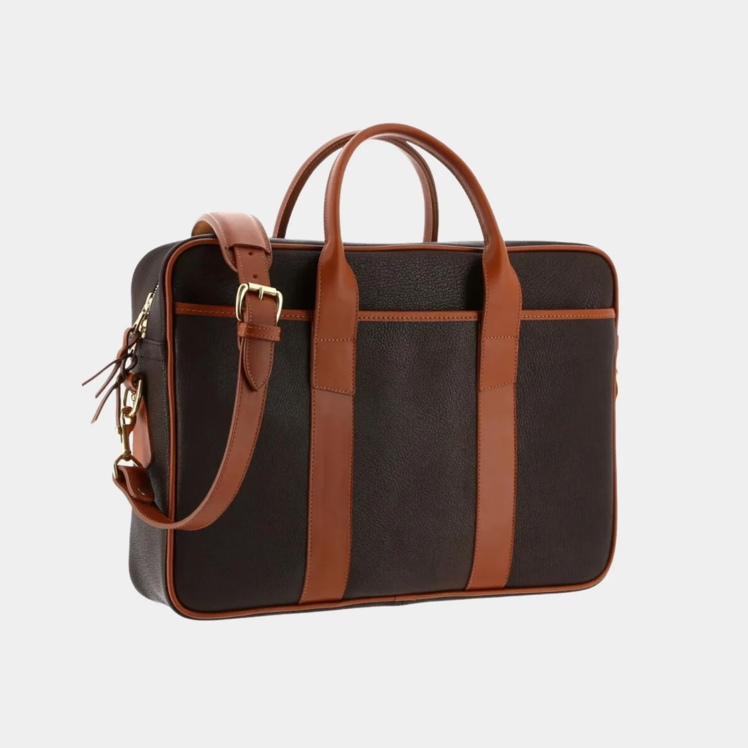 Commuter Cognac Brown Leather Briefcase Side Pose