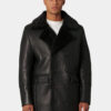 Mens Classic Black Leather Shearling Coat