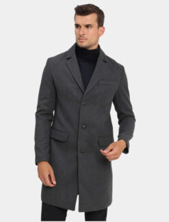 Mens Classic Grey Wool Trench Coat