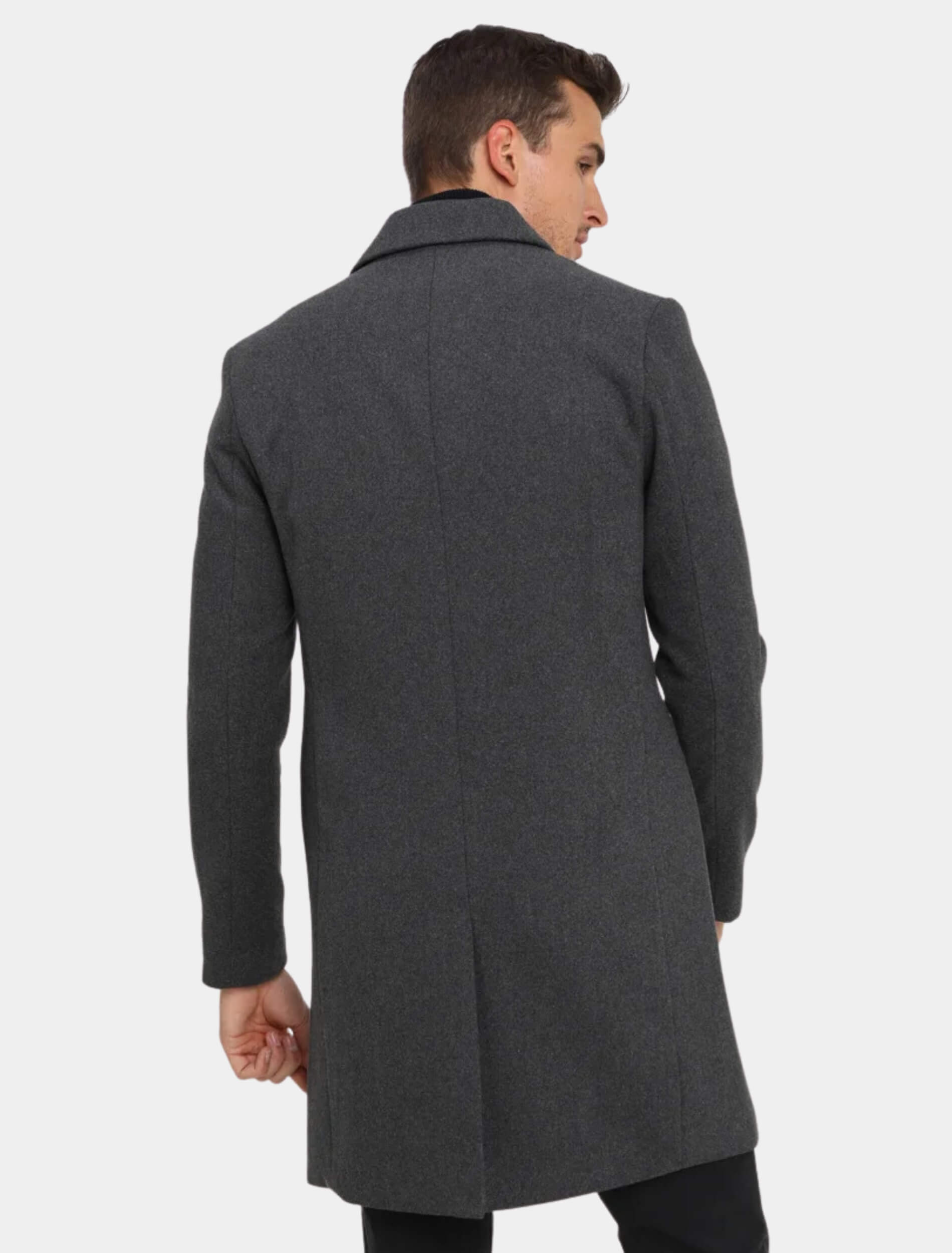 Mens Classic Grey Wool Trench Coat Back