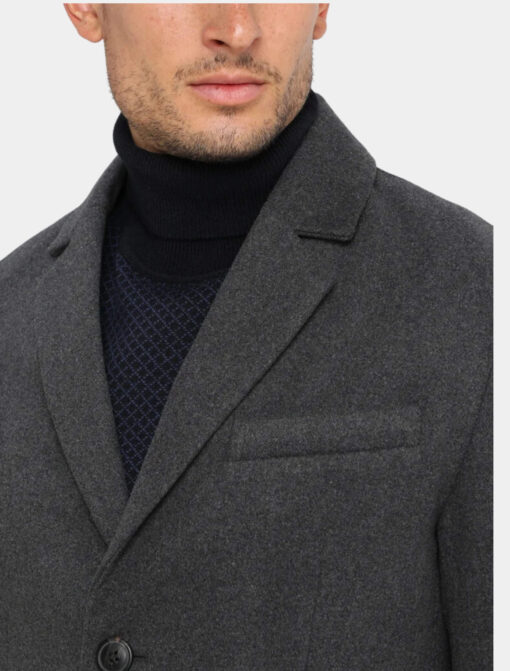 Mens Classic Grey Wool Trench Coat Detail Image