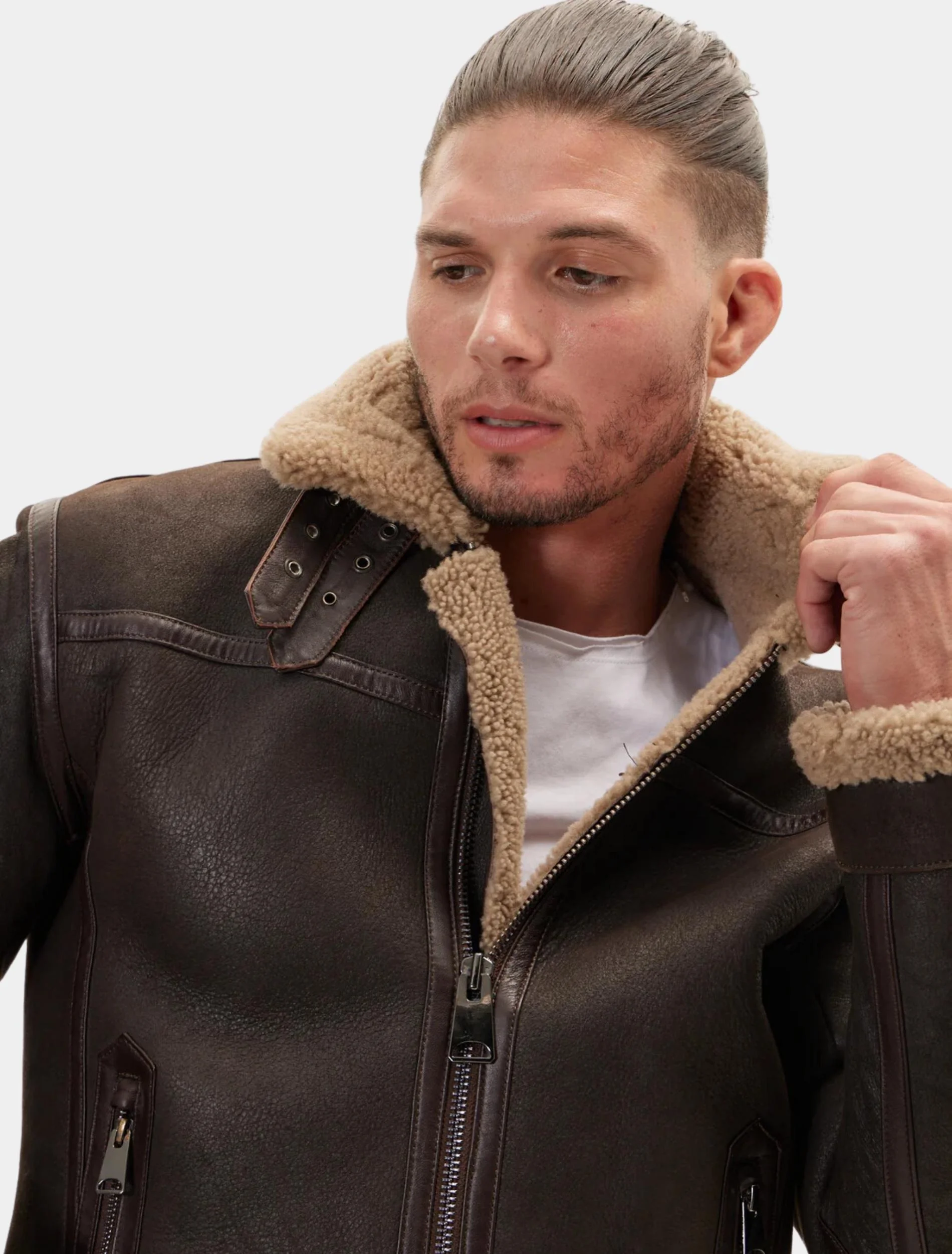 Men's Classic Dark Brown Aviator Jacket - Mens Leather Wear
