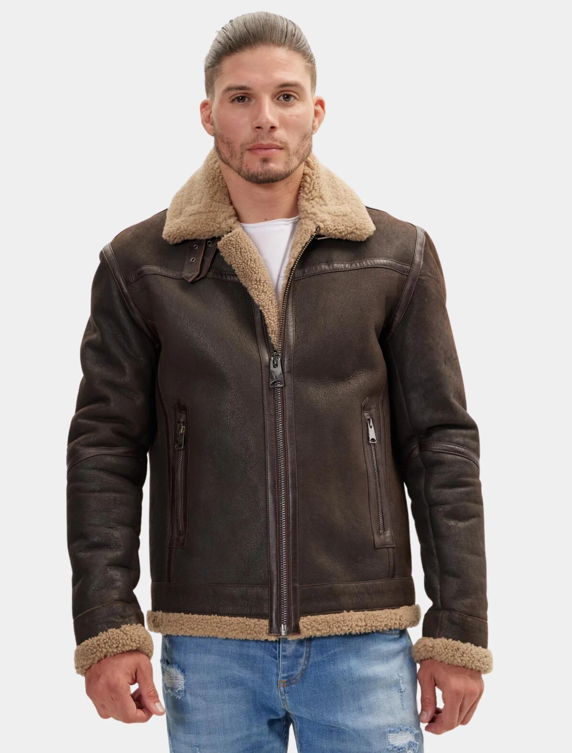 Enjoy Flat 20% OFF On Shearling Leather Jacket Mens