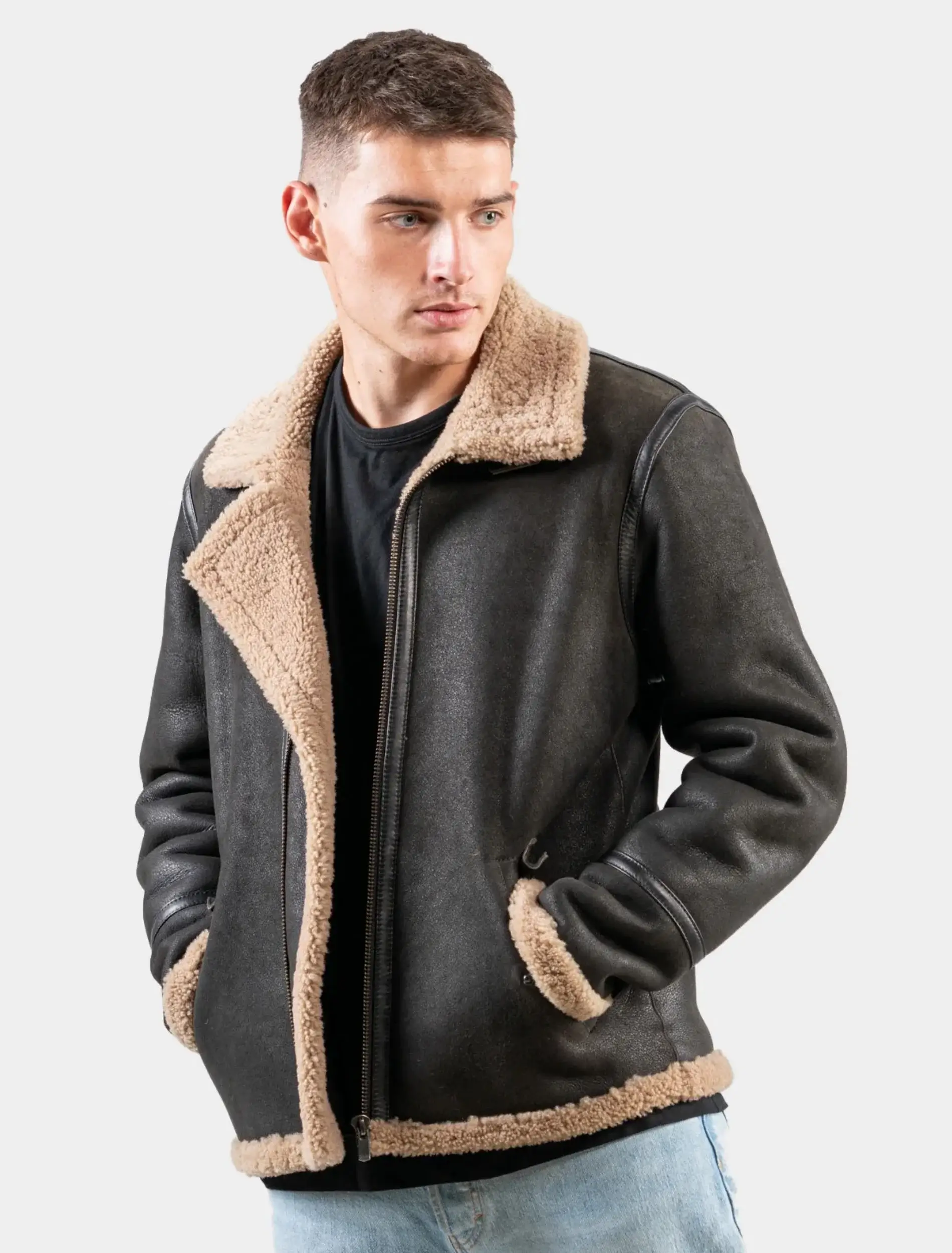Men's Classic Dark Brown Leather Shearling Jacket