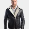 Mens Stylish Black Leather Shearling Jacket