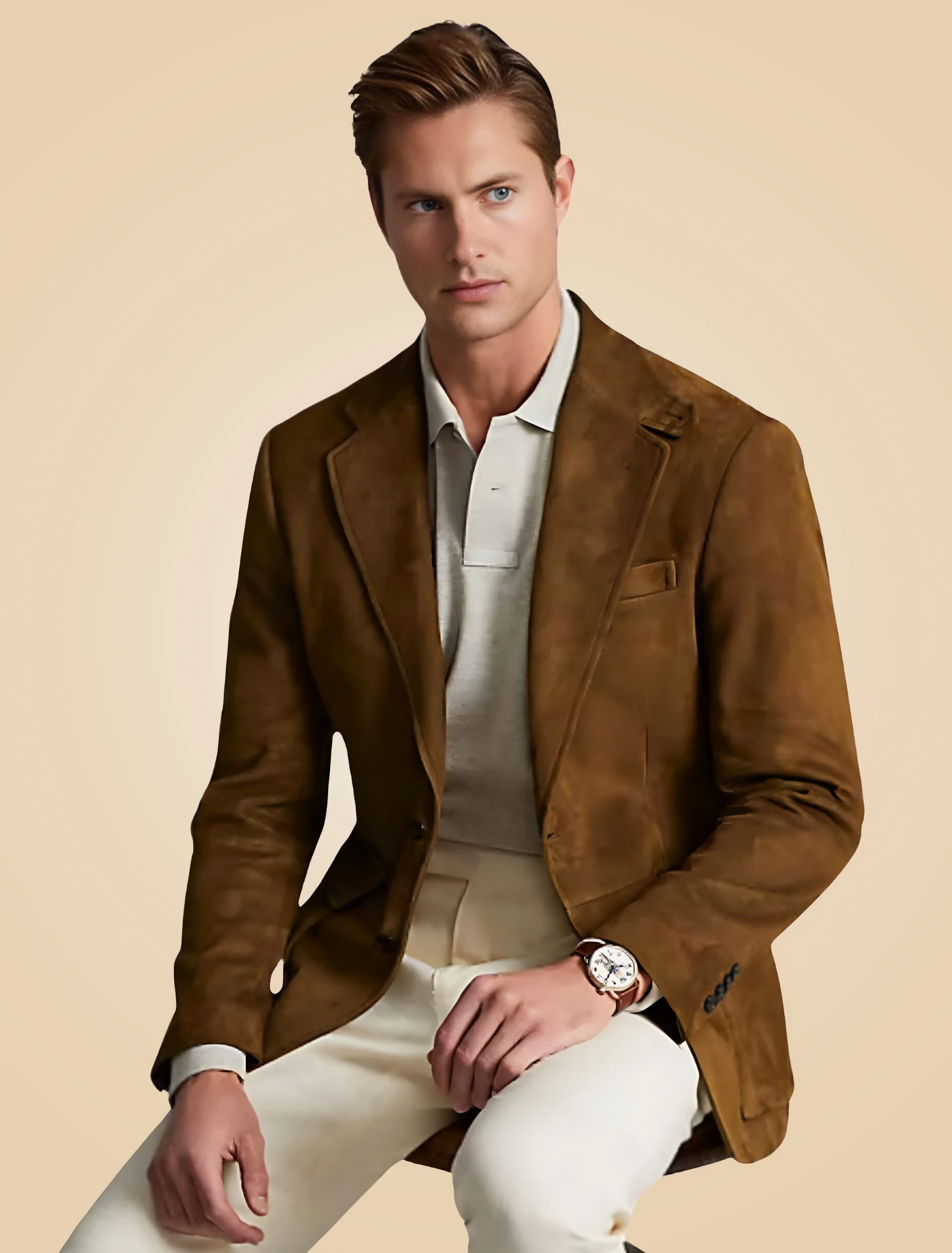 Mens Classic Brown Suede Leather Blazer