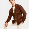 Mens Classic Dark Brown Suede Leather Safari Jacket