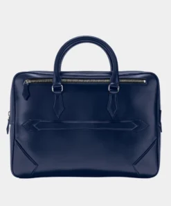 Buy Classy Blue Leather Laptop Briefcase Bag back detail